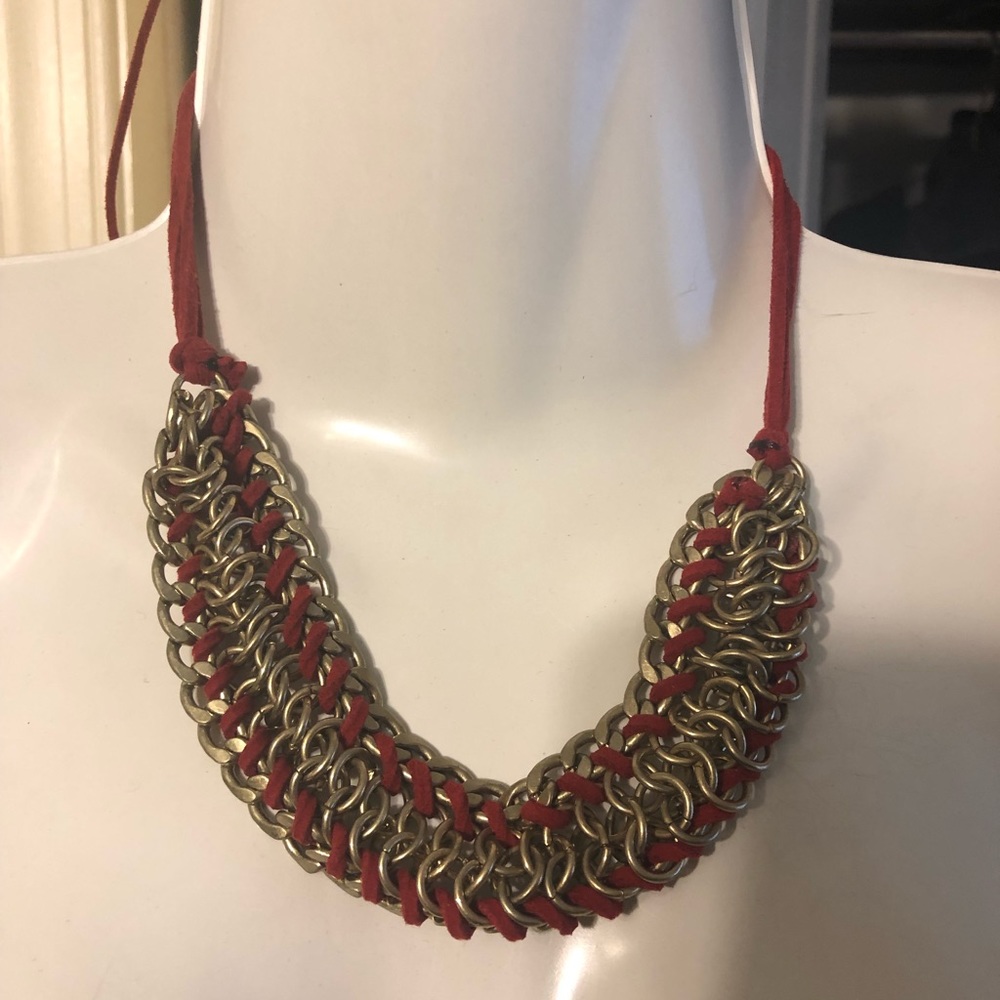 Red and gold leather chain necklace